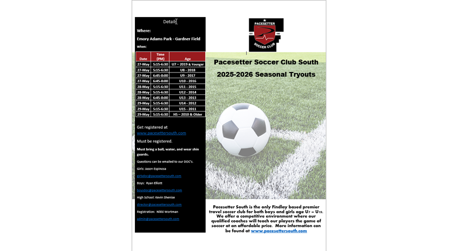 2025-2026 Tryout Information:  Register Today!