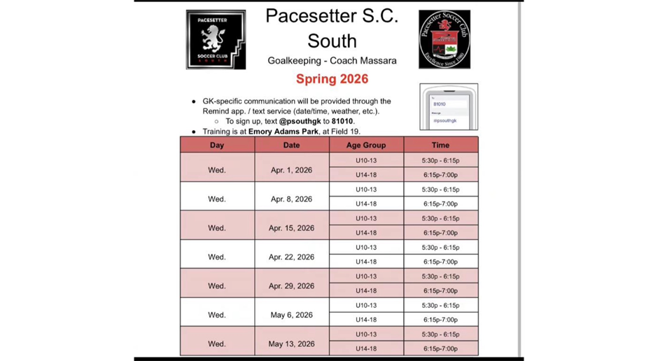 Spring 2026 Goal Keeper Training