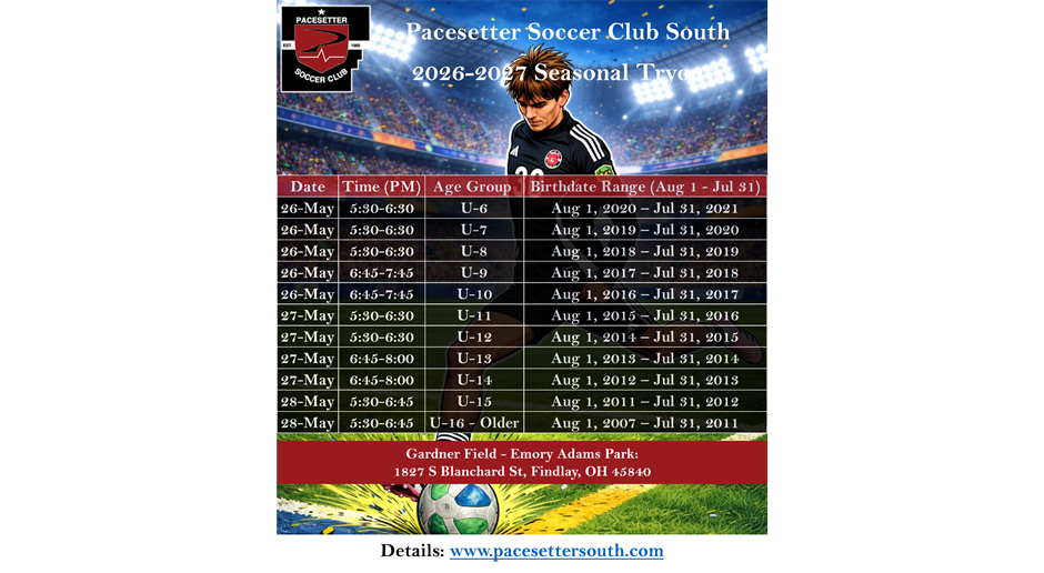 2026-2027 Tryout Information:  Register Today!